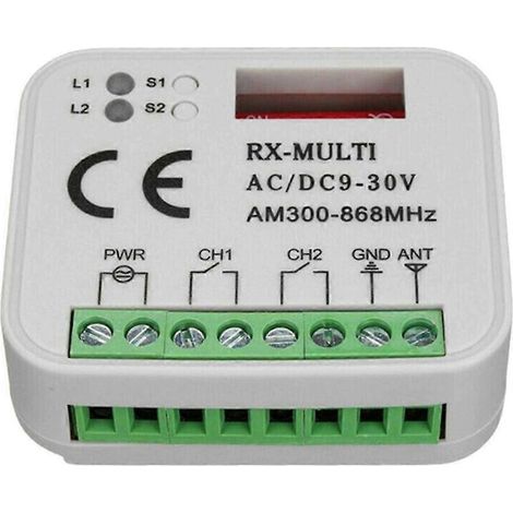 Récepteur de télécommande pour portail de garage 433 868 MHz RX MULTI 300-900 MHz AC/DC 9-30 V avec télécommande