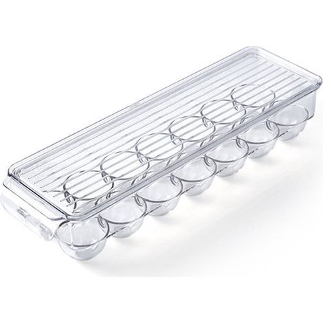 Huevera transparente con tapa para 14 huevos – Caja de almacenamiento transparente para el frigorífico, libre de BPA, con asas. (1/4)