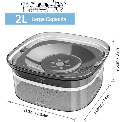 Gamelle d'Eau Pour Chien - No-Spill Gamelle d'Eau Flottante Pour Animal Voyage - Grande Capacité 2 L - Anti-Débordement Bol d'Eau - Noir (1/5)
