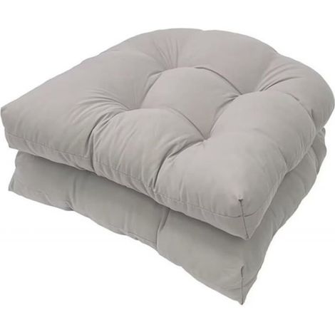 Coussin Chaise Terrasse - 48x48 cm - Forme Touffetée En U - Résistant À L'eau - Gris Argenté - Lot De 2 (1/4)