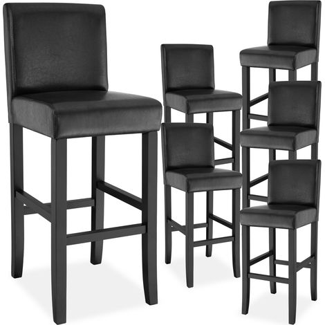 Lot de 6 tabourets bar bois simili cuir avec dossier noir