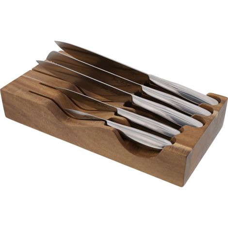 Bloc de Rangement en Bois avec 5 Couteaux de Cuisine, Marron, 22cm x 9cm x 37cm (1/2)