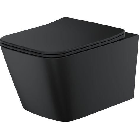 Orbit Riviera Square Rimless Wall Hung Toilet Pan with Soft Close Seat - Matte Black