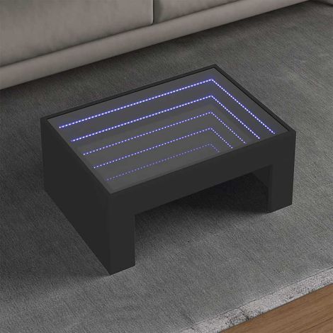 Table basse LED RVB à miroir infini, bois d’ingénierie noir, 70 x 50 x 30 cm - PANGIVO (1/5)
