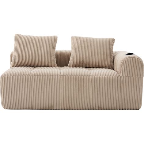 Gemütlicher Cord-Stoff Zweisitzer Sofa – Ohne Montage, weiche Rückenkissen, seitliche Aufbewahrungstasche für Fernbedienung und Handy, integrierter Getränkehalter – ordentlich und ästhetisch. (1/5)