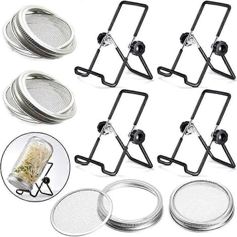 Couvercle pour bocal à germination (bocaux en verre de 950 ml) avec 4 supports de germination en acier inoxydable pour bocaux Mason à large ouverture, pour la culture de germes biologiques. (1/5)