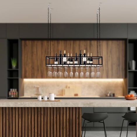 Étagère à vin suspendue pour verre à vin - Étagère de plafond suspendue - Étagère à vin flottante - Avec support en verre - Étagère à verre à vin inversée - Étagère de rangement pour bar, café (1/5)
