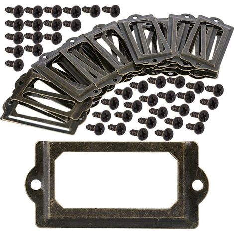 CCYKXA 30er-Set Etikettenhalter aus Metall mit Schrauben, 70 x 33 mm, für Schrankschubladen, Vintage-Bronze, Etikettenhalter mit Schrauben