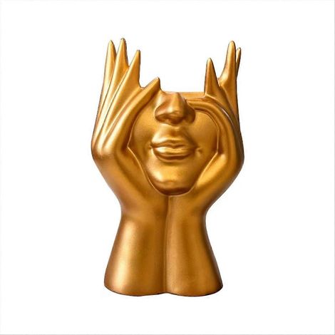 Porte-stylo/porte-pinceaux de maquillage en forme de statue de David, style scandinave, boîte de rangement dorée pour fournitures artistiques, bureau et maison. (1/5)