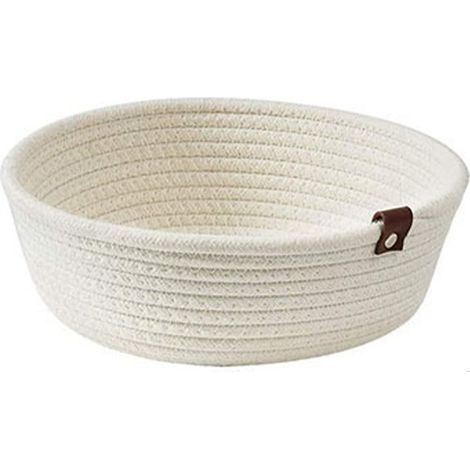 Ensemble de 3 paniers de rangement ronds en corde de coton tressée, blancs, pour le rangement de bureau.