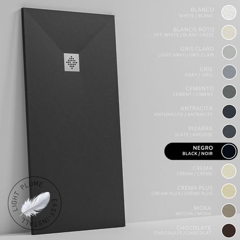 SOULHOME Piatto Doccia in Resina Alleggerita texture Ardesia -Colore Nero - 60X60 cm Ultrapiatto Include Piletta di scarico e Griglia (1/5)