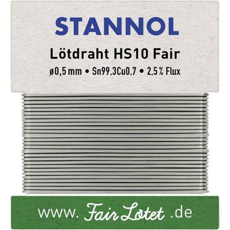 Stannol HS10Fair Lötzinn, bleifrei bleifrei Sn99,3Cu0,7 ROM1 10 g 0.5 mm