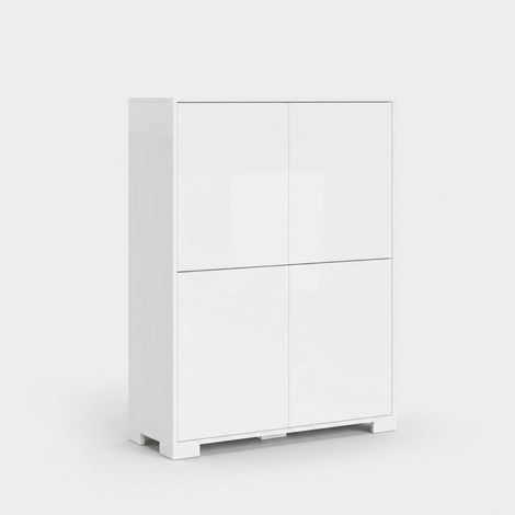 Hoher Mehrzweckschrank mit 4 Türen für Wohn- und Esszimmer, platzsparend 90x35x120 Lumina - Weiß glänzend