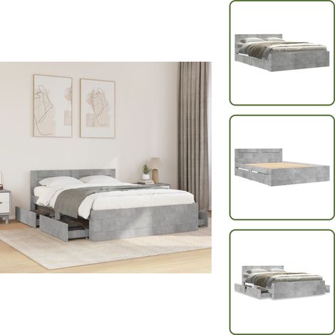 vidaXL Cadre de lit et tête de lit sans matelas gris béton 120x190 cm