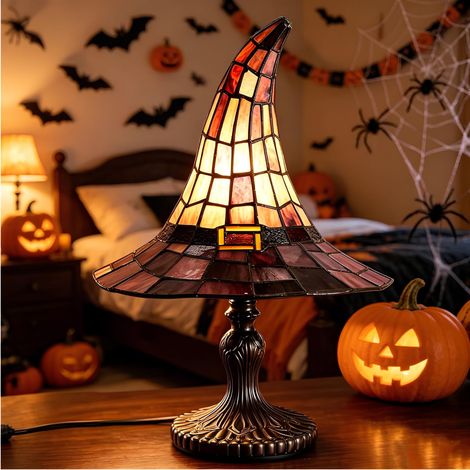 Beyamis Lampe de sorcière magique en vitrail à LED, veilleuse jaune en résine avec prise USB, petit ornement (1/5)