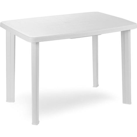 Progarden – Table de jardin rectangulaire blanche en PVC avec angles arrondis – Trou pour parasol – Dimensions 101x68x73 cm – Pieds démontables