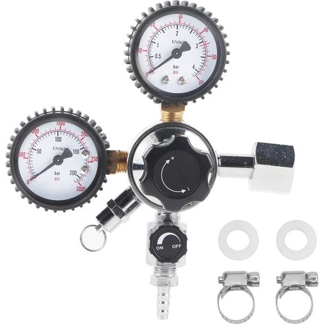Détendeur CO2 avec Double Manomètre Régulateur de Pression pour Fût de Bière et Eau Gazeuse Gastronomie Professionnel (1/5)