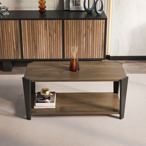 Monaco table basse moderne et simple 91 cm x 47 cm (noyer et noir)