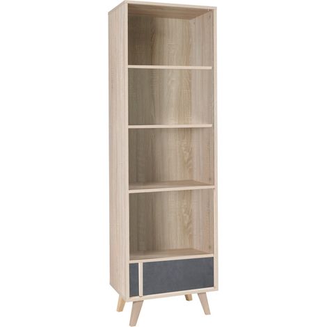 Biblioteca MALMO in rovere chiaro e grigio – 1 porta e 4 nicchie