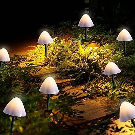 Solar Lights Outdoor Garden, 12 Pack LED Champignon Forme Pathway Lights Solar Powered Fairy String Lights Extérieur Imperméable Paysage Stake Lights Décoration (1/4)