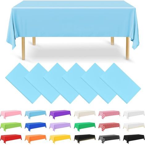 Lot de 6 nappes rectangulaires jetables en Plastique Bleu Clair de 137 x 274 cm pour fête, fiançailles, Mariage, baptême, Anniversaire (1/5)