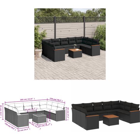 10-tlg. Garten-Sofagarnitur mit Kissen Schwarz Poly Rattan - Gartenmöbel Set - Esszimmergarnitur - Outdoor Möbel - Lounge Sofa - Rattan Gartenmöbel - Home & Living (1/3)
