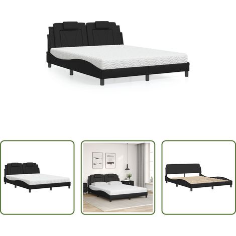 vidaXL Coussin de tête de lit - Lit Viana avec matelas noir 160x200 cm similicuir (1/5)