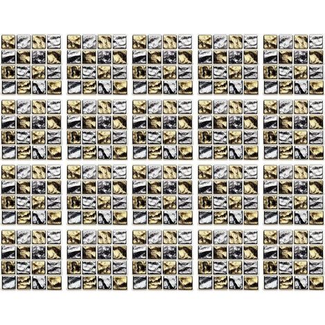 20 Pcs Tile Stickers Home Kitchen Bathroom Tile Stickers 10 x 10cm (Gold Metal) (1/5)