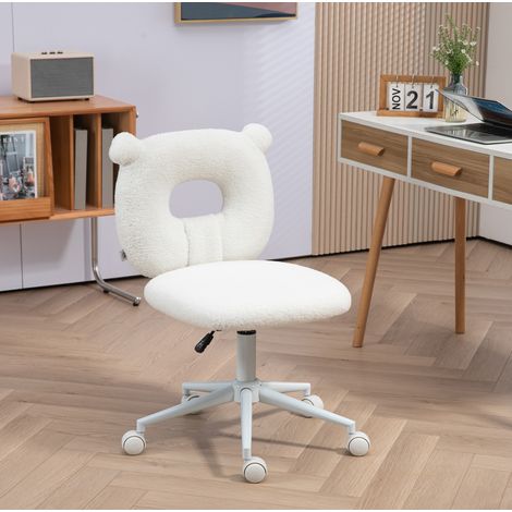Silla de escritorio infantil de poliéster blanca, altura regulable, respaldo de oso, 50 x 56 x 80-90 cm (1/5)