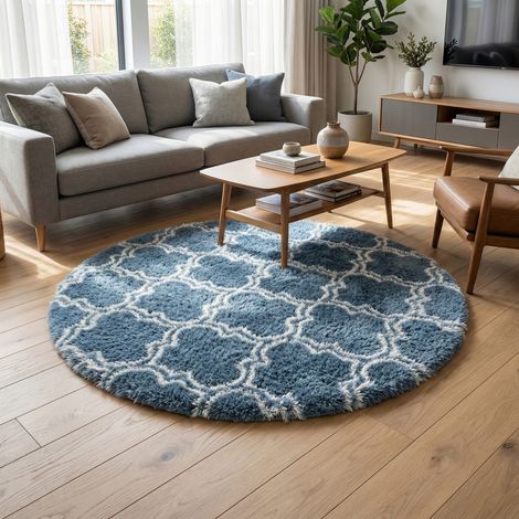 Tapis rond à poils longs pour le salon DECOR antidérapant doux et moelleux 120x120 Lanterne argentée