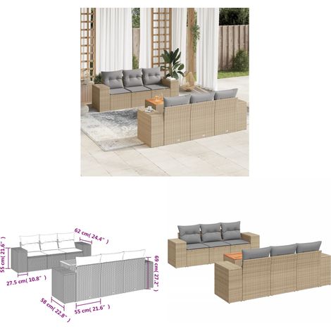 7-tlg. Garten-Sofagarnitur mit Kissen Beige Poly Rattan - Gartenmöbel - Outdoor Möbel - Rattan Gartenset - Lounge Set - Esstisch - Home & Living (1/3)