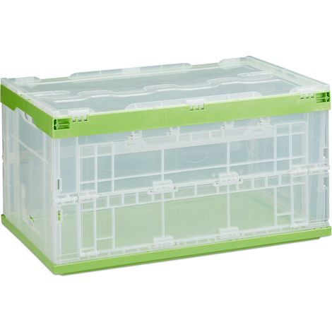 Relaxdays Cassetta Pieghevole, Stabile, da Lavoro, Plastica Resistente, 60L, HLP 31,5x59,5x39,5 cm, Verde