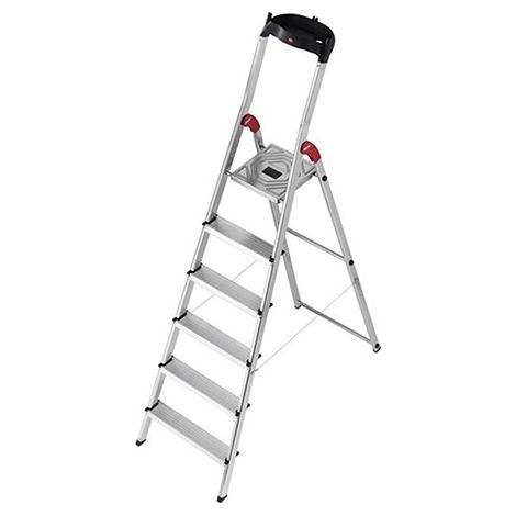 Hailo – Escabeau 6 marches 2.78m – Marches antidérapantes 8cm – Plateforme acier galvanisé – Tablette porte-outils – 8506001 (1/8)