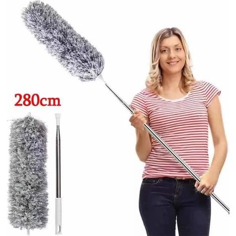 TrAdE Shop Traesio - Piumino Spolverino Con Asta Telescopica Estensibile A 280cm Per Pulizia Soffitto Persiane - (1/5)