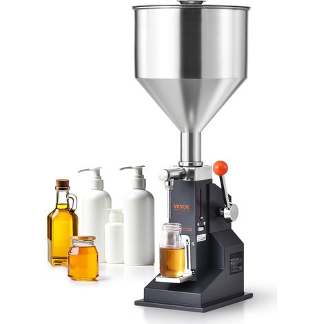 VEVOR Machine de Remplissage de Liquide Pate Manuelle 5-100 mL Remplisseuse de Bouteille Reglable Acier Inoxydable avec Tremie pour Lait, Eau, Jus, Huile Essentielle, Shampoing, Miel, Creme Cosmetique
