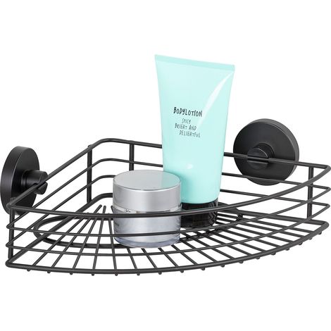 WENKO Mensola angolare da parete per bagno Bari, cestino per doccia angolare con fissaggio senza foratura "Vacuum Loc Plus", riposizionabile senza lasciare tracce, stile loft, acciaio verniciato, 35x9 (1/5)
