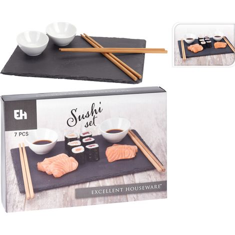 EXCELLENT sushi pizarra &43 tazones &43 palillos 7 piezas , Sushi pizarra &43 tazones &43 palillos 7 piezasIncluye pizarra de 30 x 20 x 0,5 cm, 2 cuencos para soja de 7 x 3 cm, 4 palil