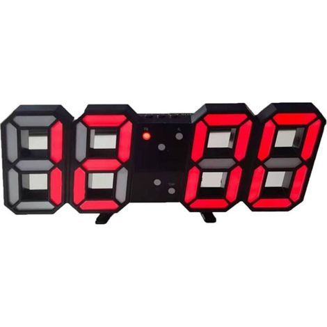 Reloj digital LED 3D, control por voz inteligente, muestra la hora, la fecha y la temperatura, ajuste automático de brillo para cocina, dormitorio, oficina (números rojos, carcasa negra). (1/5)