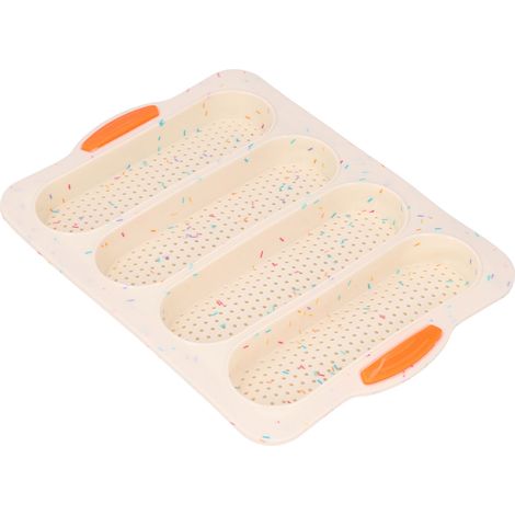 Moule à Baguette en Silicone Souple, 4 Rainures, Surface Lisse pour Cuisson - Ustensile de Cuisine Beige (1/5)