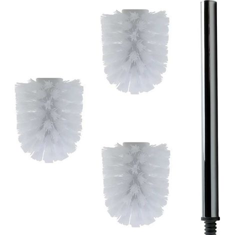 3 têtes de brosse WC de rechange blanches Ø env. 8 cm + 1 poignée en acier inoxydable 41,5 cm – Brosse WC – Interchangeable – Design moderne – Longue (1/5)