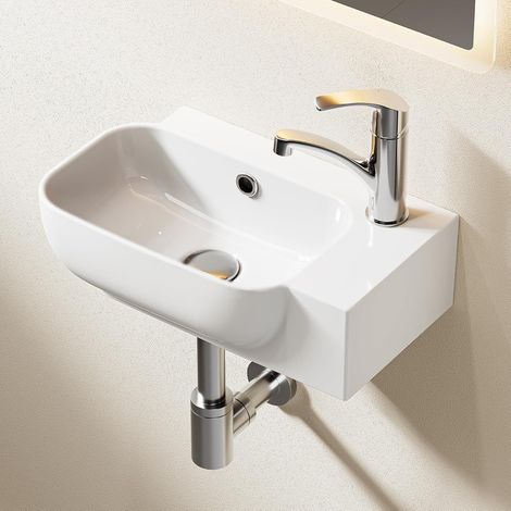 HOROW 400 x 250 x 140 mm Cloakroom basins, Wall-Mounted or Countertop Bathroom Basin, Space-Saving Rounded Design Wash Basin for Small Bathrooms, Guest Rooms (1/5)