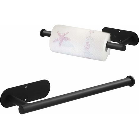 Portarotolo da Cucina da Parete Adesiva Porta Scottex Acciaio Inox Porta Rotoli Cartaigienica Bagno Nero Porta Rotolone da Muro Senza Forature per Carta, Asciugamano WC, Lavandino e Hotel