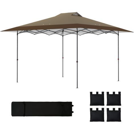 Carpa plegable pop-up 4x4 m blocage central UPF50+ hauteur réglable sacs de sable avec roues beige café (1/5)