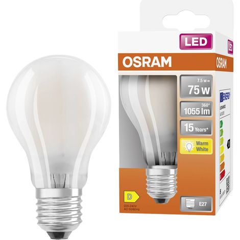 OSRAM Ampoule LED - E27 - Warm White - 2700 K - 7,50 W - remplacement pour 75-W-Incandescent bulb - givré - LED Retrofit CLASSIC A