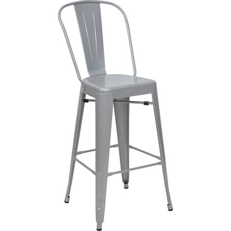 Sgabello da bar con schienale dal design industriale in metallo grigio con poggiapiedi 040005251