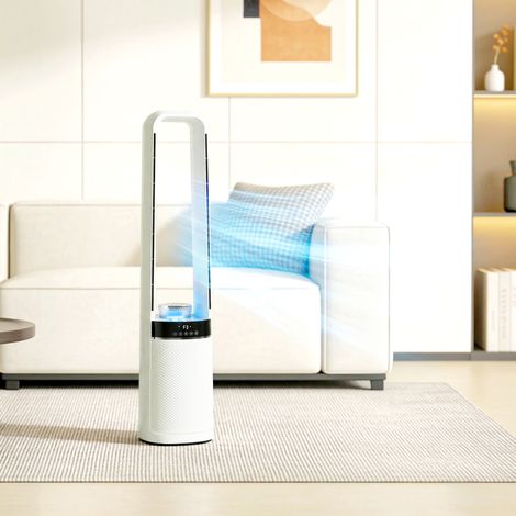 Ventilateur de tour silencieux sans pales avec lumières LED de 4 couleurs télécommande minuterie de 12 heures blanc