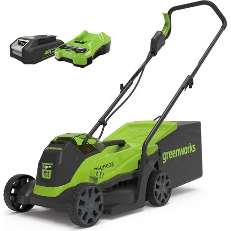 Tondeuse à Gazon Sans Fil avec Moteur Sans Brosse pour Petites Pelouses Jusqu'à 140m², Largeur de Coupe 33 cm, Sac de 30L, INCLUS Batterie 24V 2Ah et Chargeur (1/5)