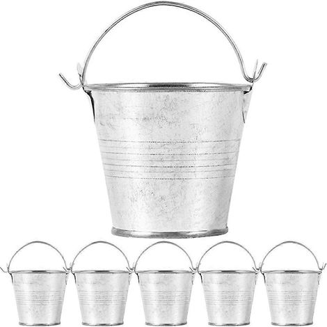 Lot de 6 petits seaux en métal avec poignées, mini pots de fleurs ronds pour plantes (1/5)