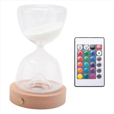 15-Minuten-Leuchtsanduhr mit Fernbedienung, Holzsockel, Nachtlicht, dekoratives Spielzeug für Büro oder Zuhause (1/5)