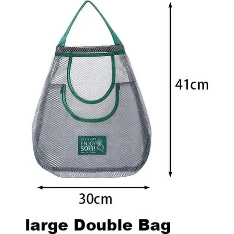 (Sac double moyen, 1 pièce) Sac de rangement suspendu réutilisable en filet pour la cuisine, filet à fruits et légumes pour gingembre, ail, pommes de terre, oignons, organisateur de produits frais en (1/4)